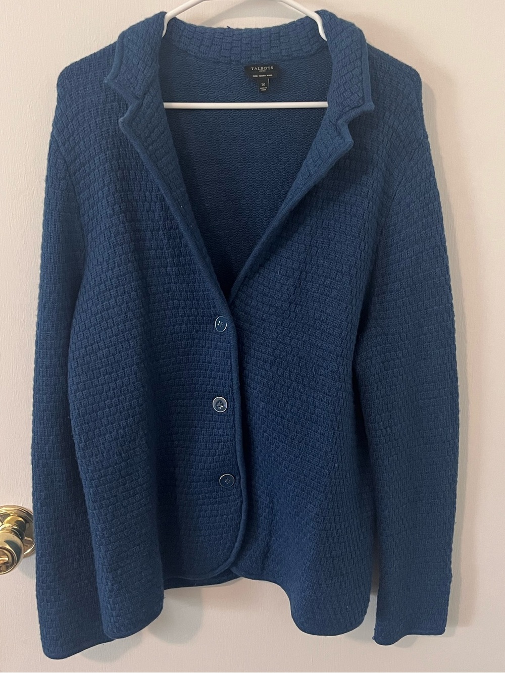 Talbots Pure Merino Wool Sweater Blazer Jacket Blue Plus Size 1X